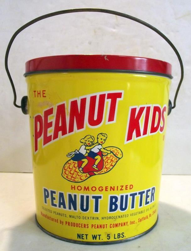 Vintage 'the Peanut Kids' Homogenized Peanut Butter 5 Lb Tin Suffolk Va C1960s